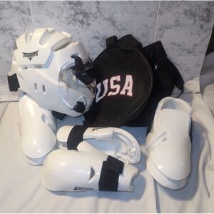 Thunder By Pro Force White Karate Sparring Gear Pads Small & USA Duffle Bag